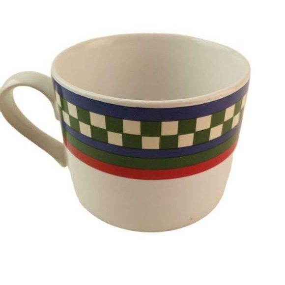 Ella's Rooster Bob Timberlake 2.5" Flat Cup & Saucer Set of 4 Checkered Rim - Picture 7 of 11